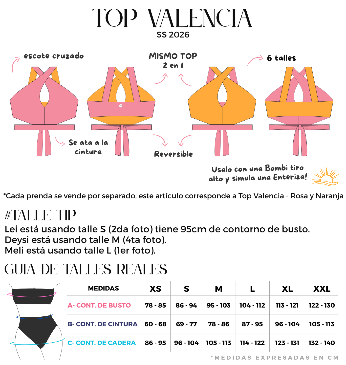 Top valencia rosado reversible con escote cruzado